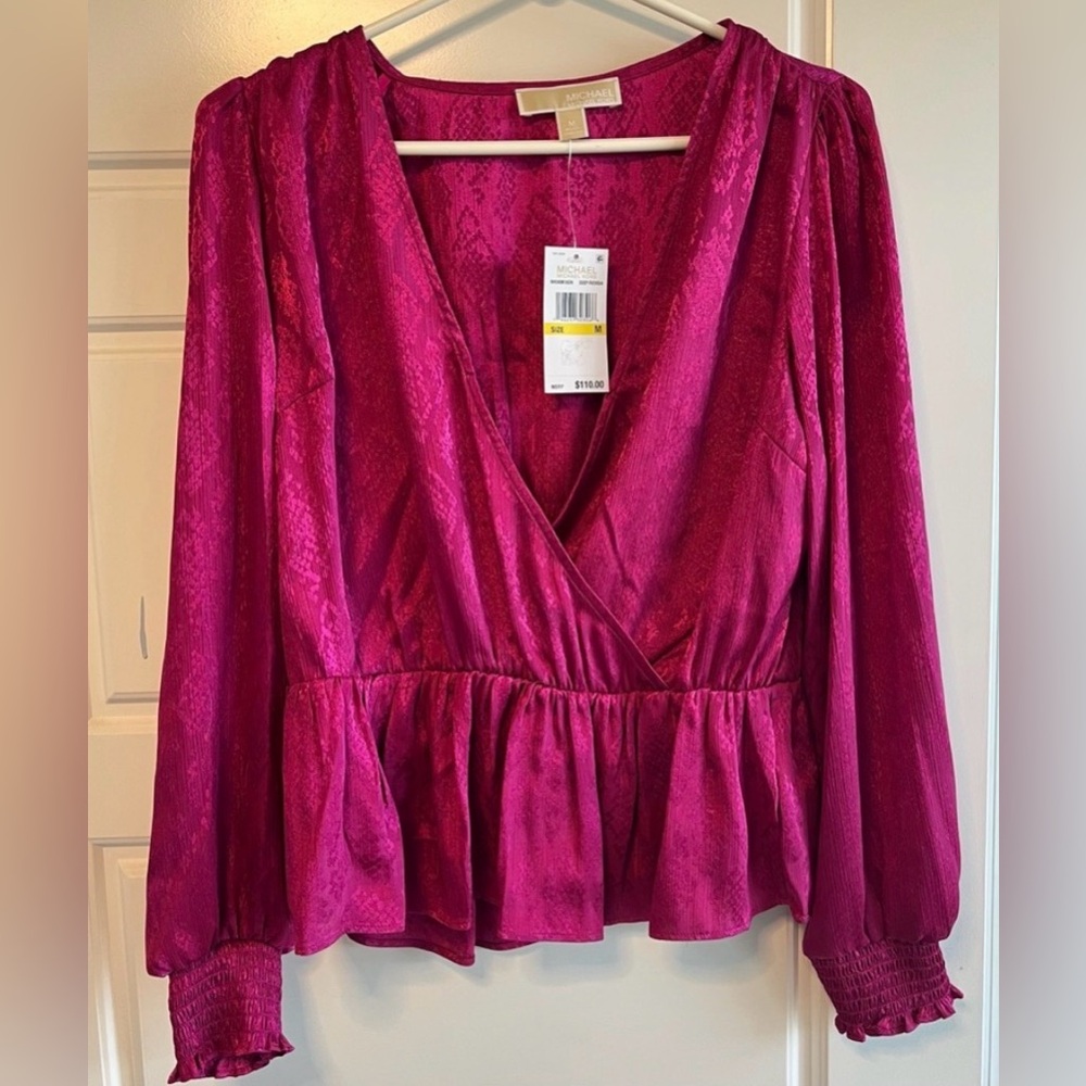 Michael Kors Pink Long Sleeve Wrap Blouse